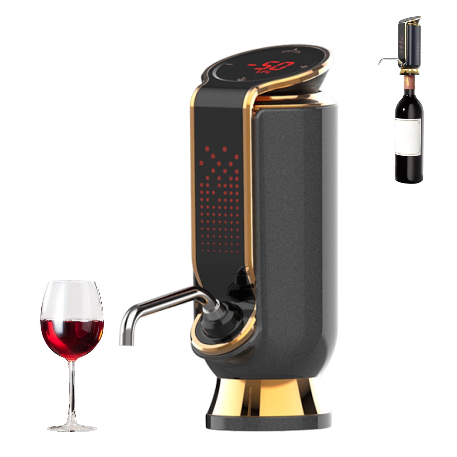 Dispensador aireador de vino con pantalla LED ajustable y limpieza fácil para botellas