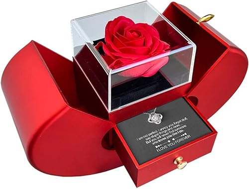 Miniatura 2 de 2025 Preserved Red Rose With Hollow Clavicle Necklace, Jewelry Boxes with Necklace, Present Box For Girlfriend,Wife,Mom