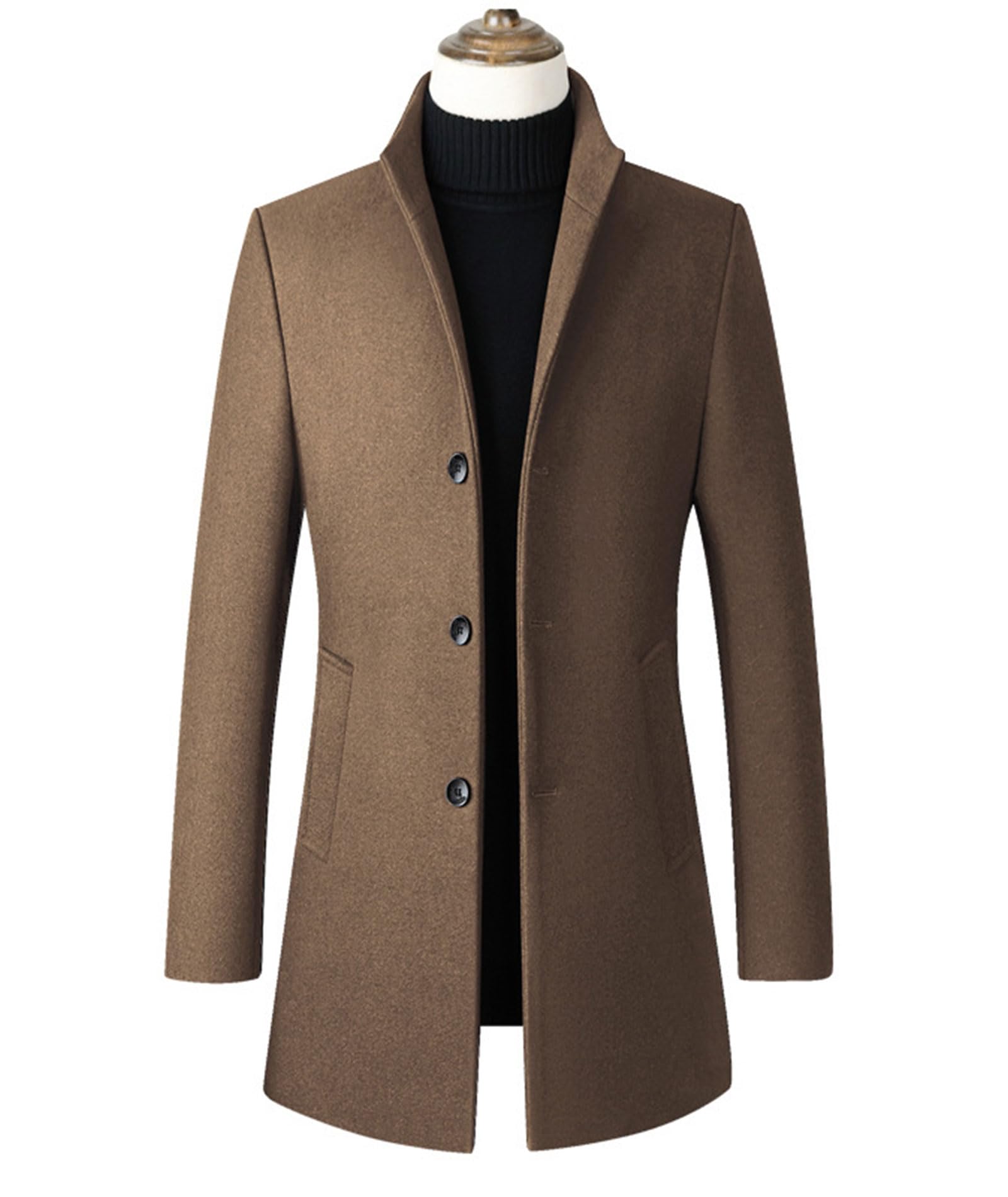 ECDAHICC Cappotto invernale da uomo, slim fit, lungo, cappotto di lana da lavoro, con colletto alto, cappotto invernale da uomo