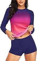 Daci Women's UPF 50+ Two-Piece Long Sleeve Rash Guard Swimsuit with Boyshort Bottoms - UV Protective Swim Shirt
