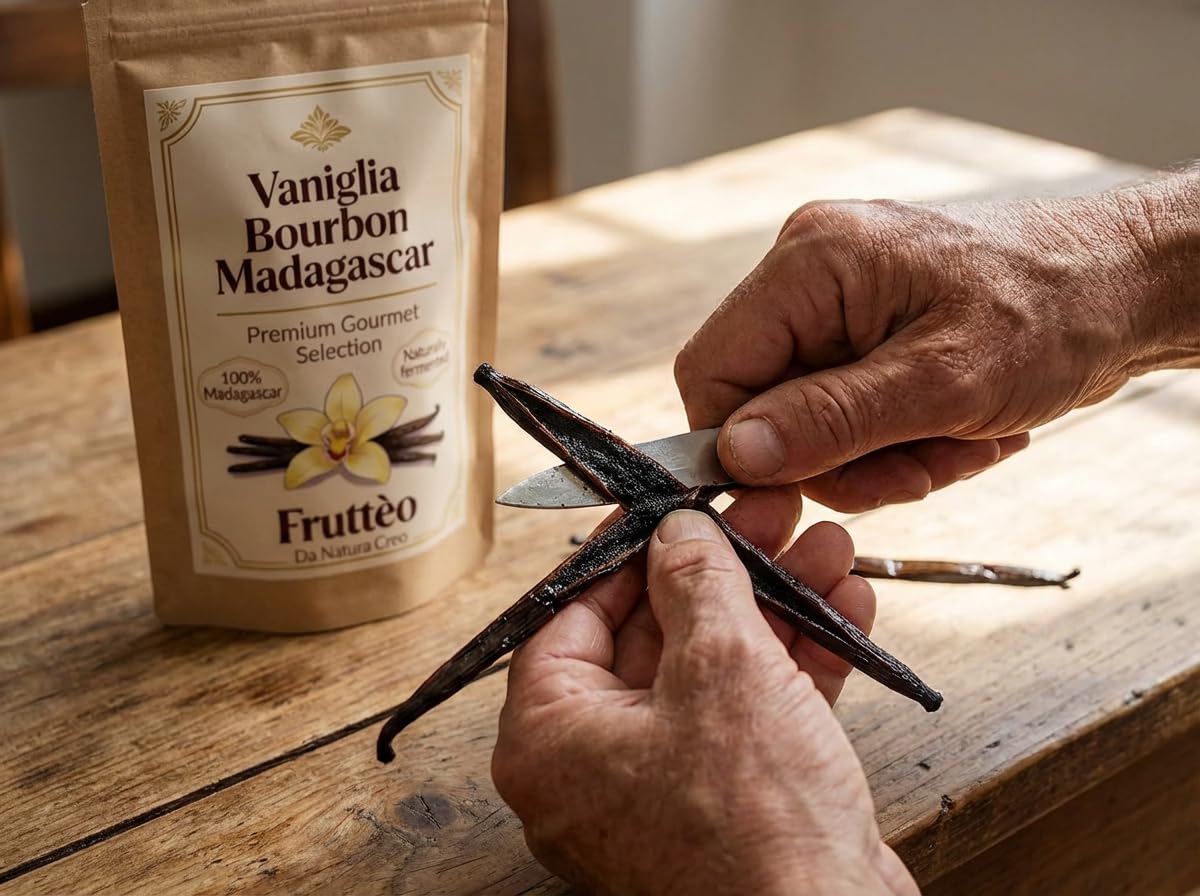 Frutteo - 20 Baccelli di Vaniglia Bourbon XL del Madagascar 16/cm, Qualità Gourmet, Carnosi e Profumati + 1 Baccelli Omaggio, Ideali per Dolci, Gelati, Creme e Ricette Raffinate