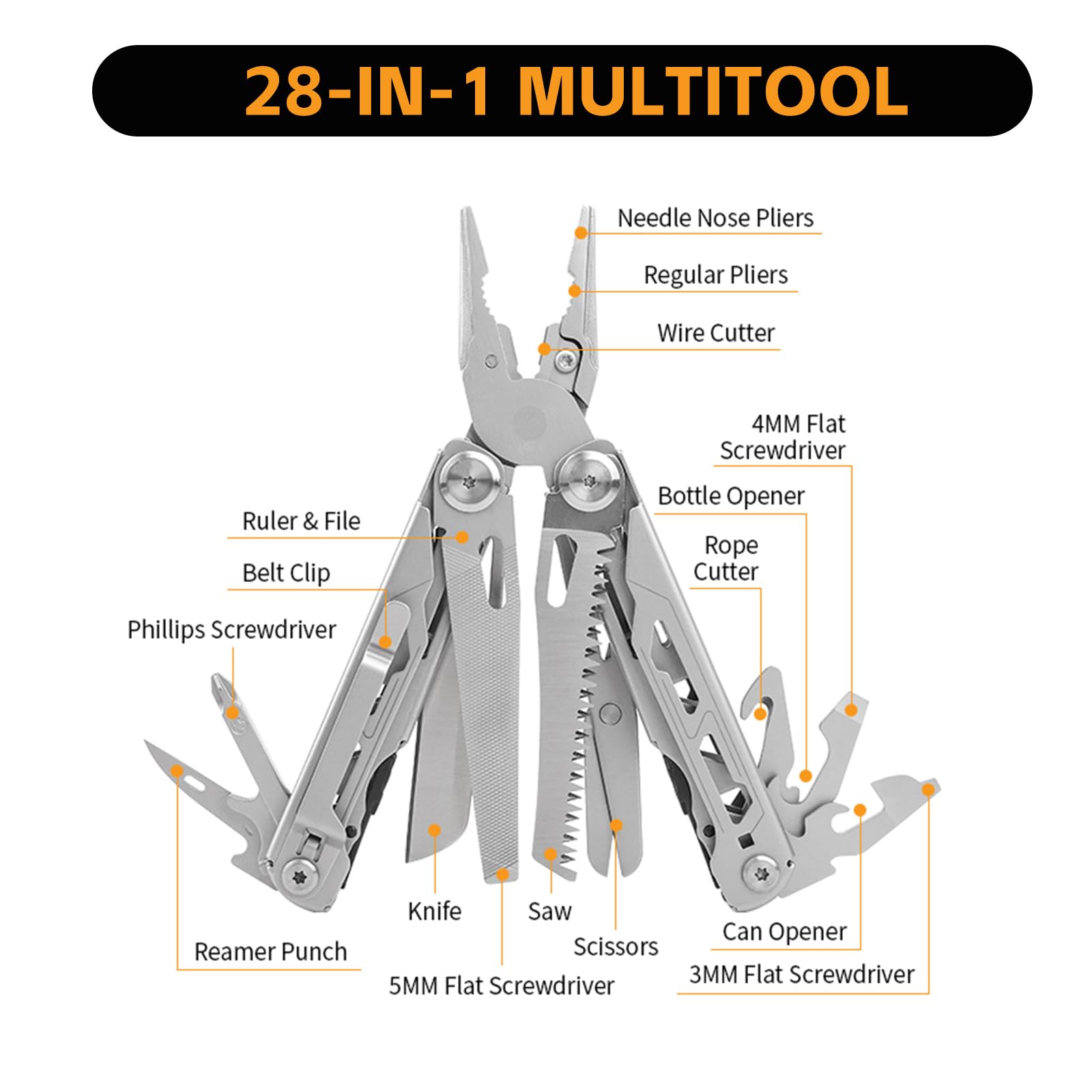 Multiattrezzo 28 in 1 in acciaio inox mini pinze strumento EDC Multiattrezzo 28 in 1 in acciaio inox mini pinze strumento EDC