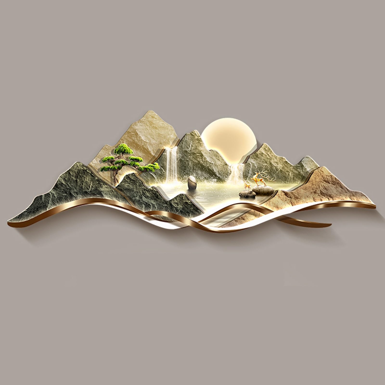 Respaldado por un fondo de sofá de montaña, pintura mural, cornucopia, pintura decorativa para sala de estar, pintura de paisaje, pintura mural,Decoración de pared moderna con arte 3D(A,100*35cm/39.4*