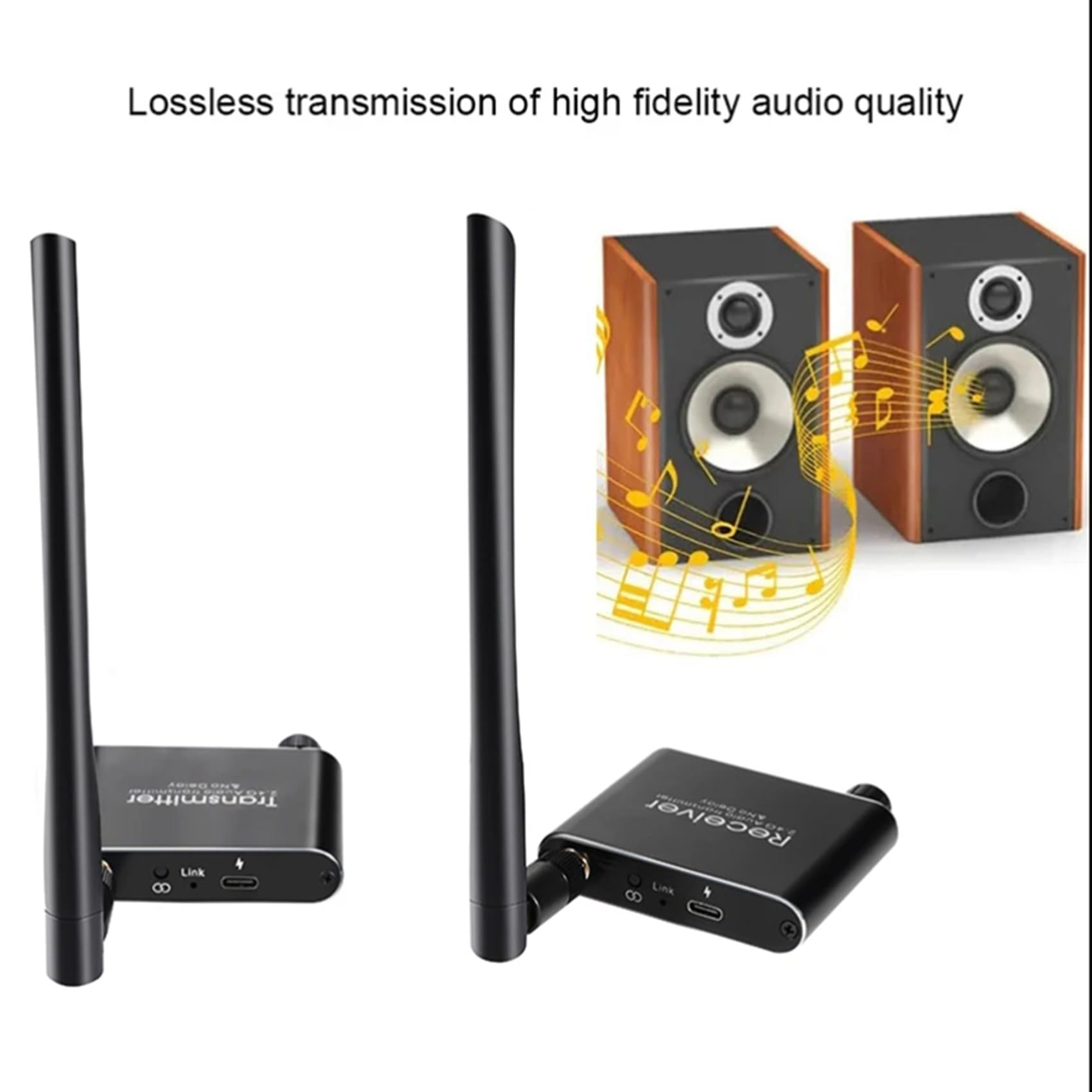 2X Transmisor y Receptor de MúSica de Audio InaláMbrico 50M 2.4G con Adaptador de Audio InaláMbrico R/L de 3,5 mm para DVD TV Computadora CD