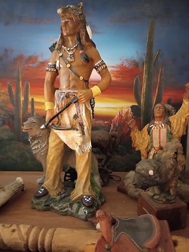 Miniatura 3 de Figura de estatua de indio lobo indio de guerrero indio de 17.5 pulgadas