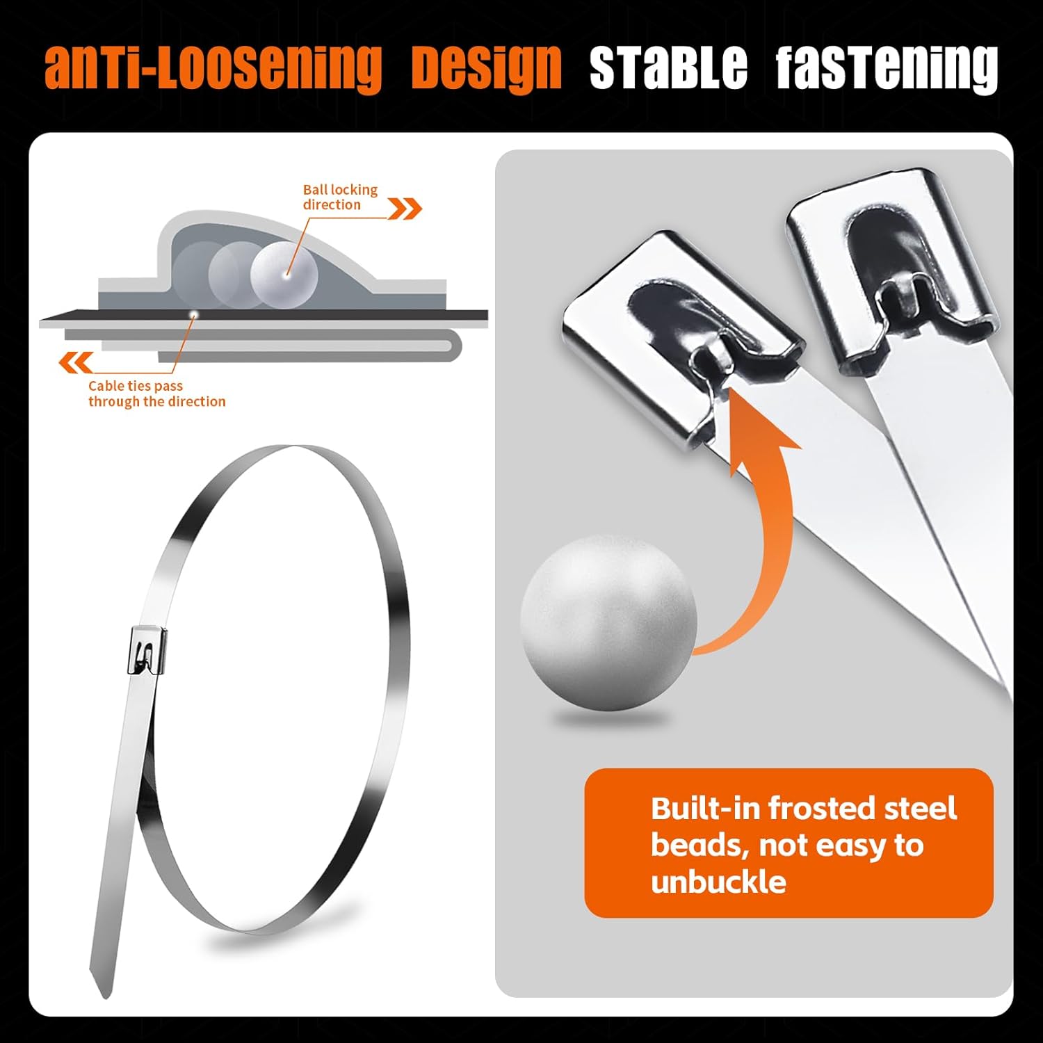 24 Inch Metal Cable Zip Ties, Stainless Steel Zip Ties Long,500 Lbs Heavy Duty Self-Locking Strap Ties, Steel Cable Tie, 40 PCS Strength for Exhaust Wrap, Garden Ties, UV Resistant Cable Ties