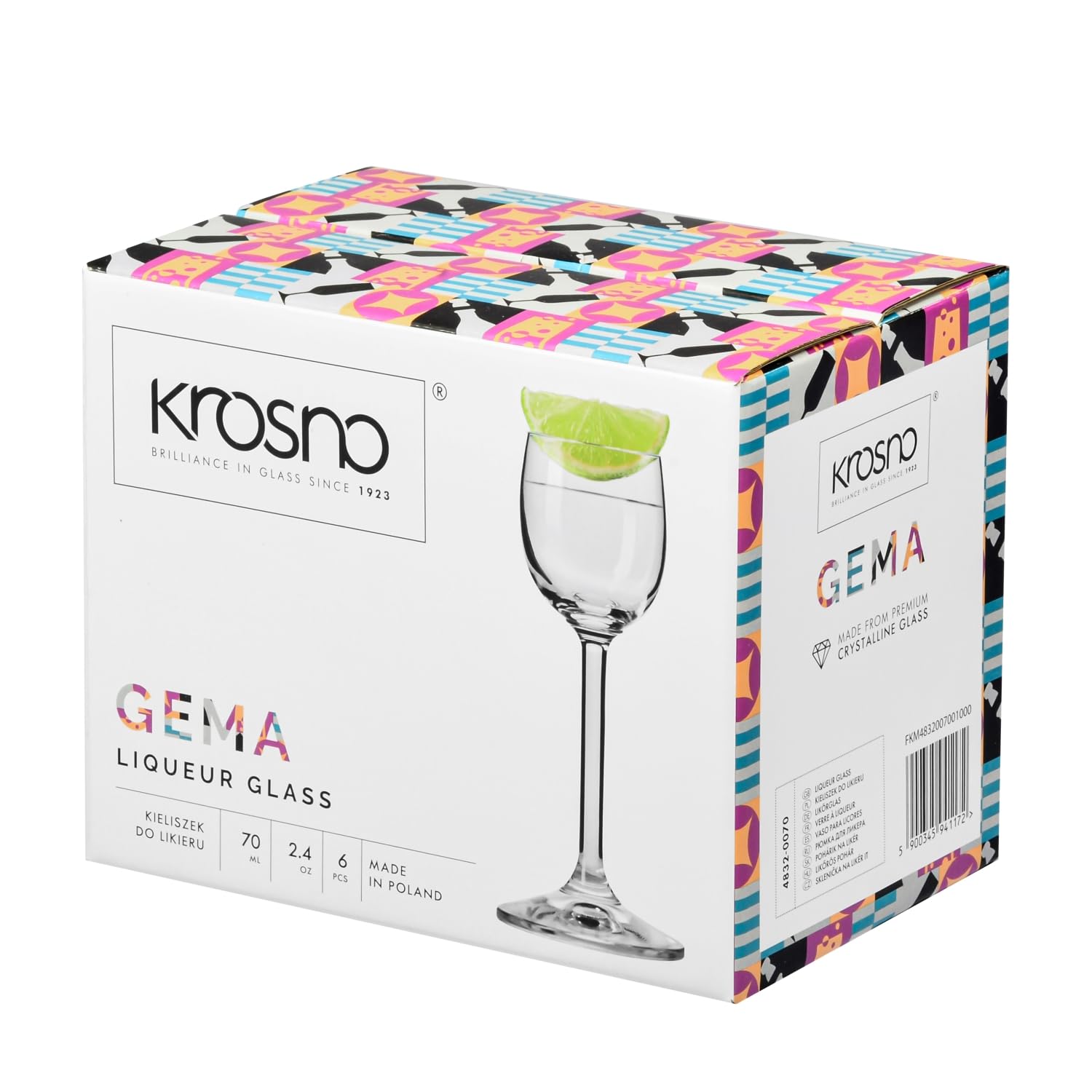 Krosno Vasos para licor y tinturas | Juego de 6 | 70 ml | Colección GEMA | Para casa, restaurante y fiestas | Apto para lavavajillas | Cristal sin plomo
