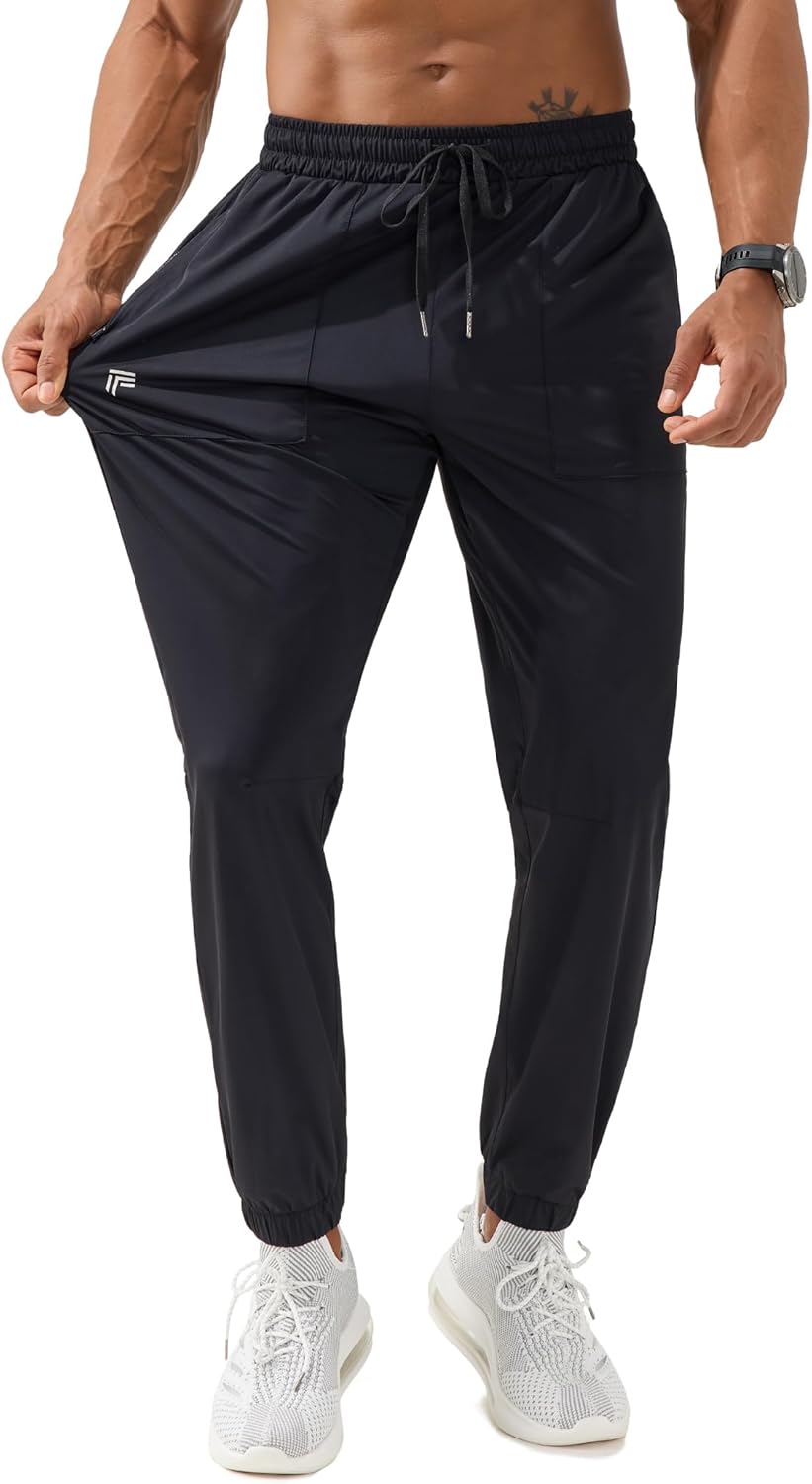 FOGFIRE Mens Athletic Joggers with Zipper Pockets Lightweight Running Workout Pants Quick Dry Tapered Sweatpants for Men Gym - Image 2