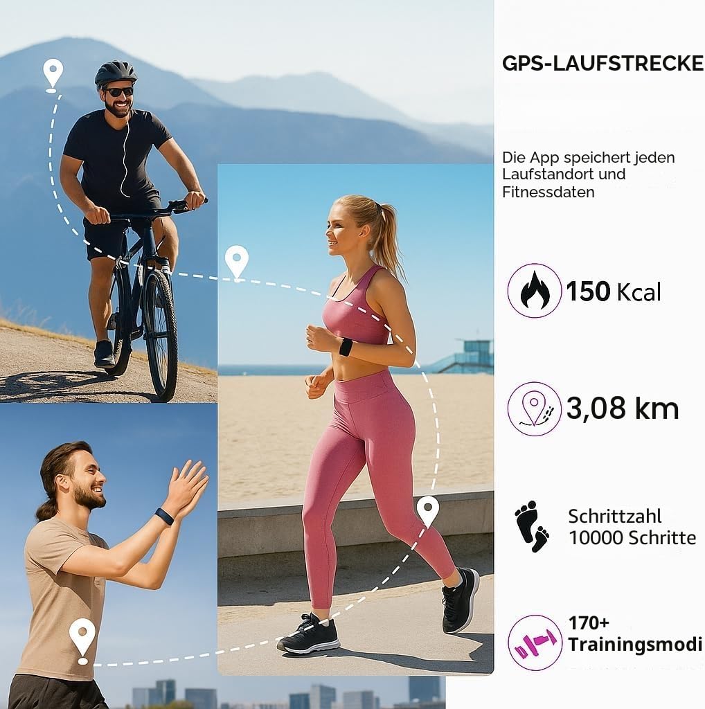 Fitness Armband ohne Display, Smart Band Damen Herren mit GPS, Pulsmesser, SpO2, Akku +1 Monat Laufzeit, Schrittzahler, Schlafmonitor, Benachrichtigungen, IP68 Wasserdicht, Aktivitatstracker i