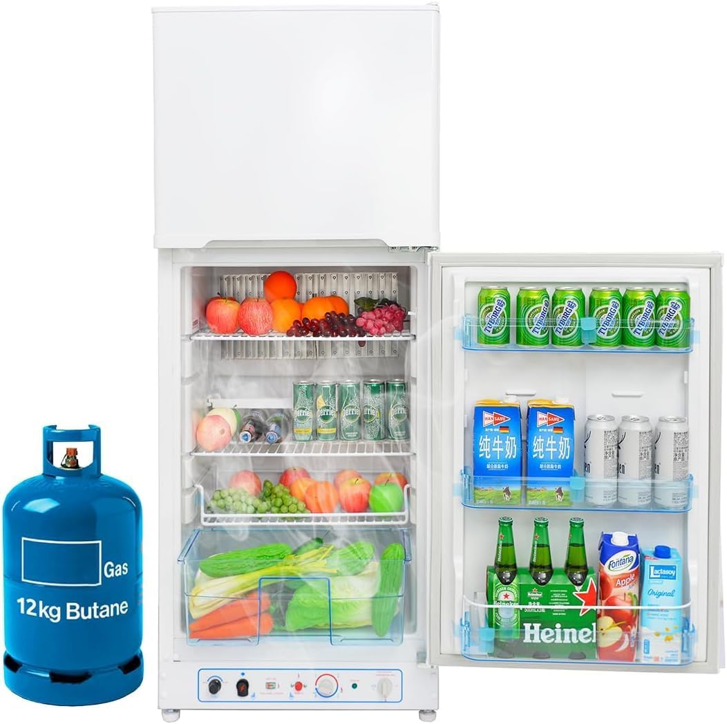 Smad Propane Refrigerator Off Grid with Freezer 19 cu.ft, LPG & 110V Large Refrigerator with Reversible Door, No Noise Cooling for Home, Outdoor Use, Stainless Steel