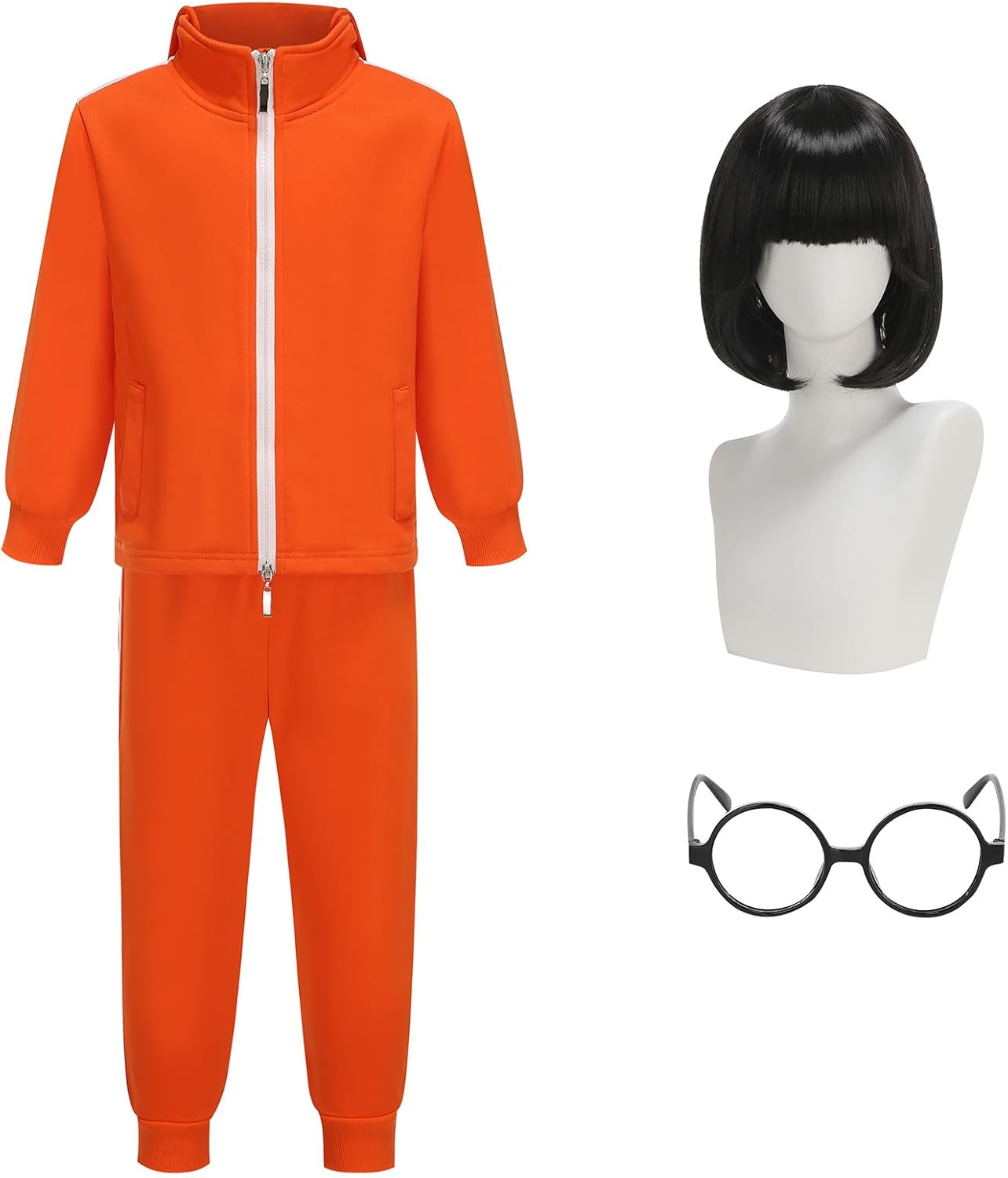 Kids Costume Jacket Trousers Dress up Halloween with Wig Glasses Yellow 140(7-8T)