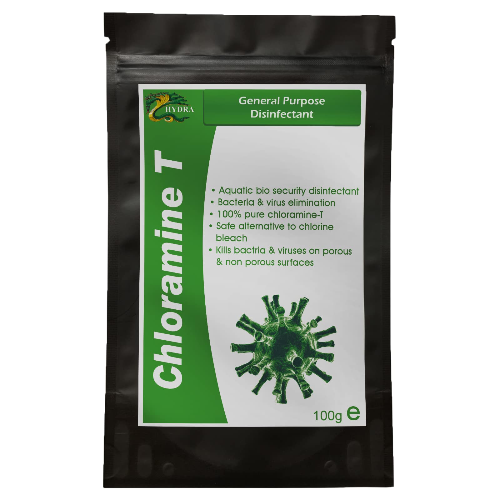 HYDRA CHLORAMINE T 100G treats UpTo 100 litres Disinfectant Eliminate Bacteria, Virus, Fungi, Yeasts and Spores