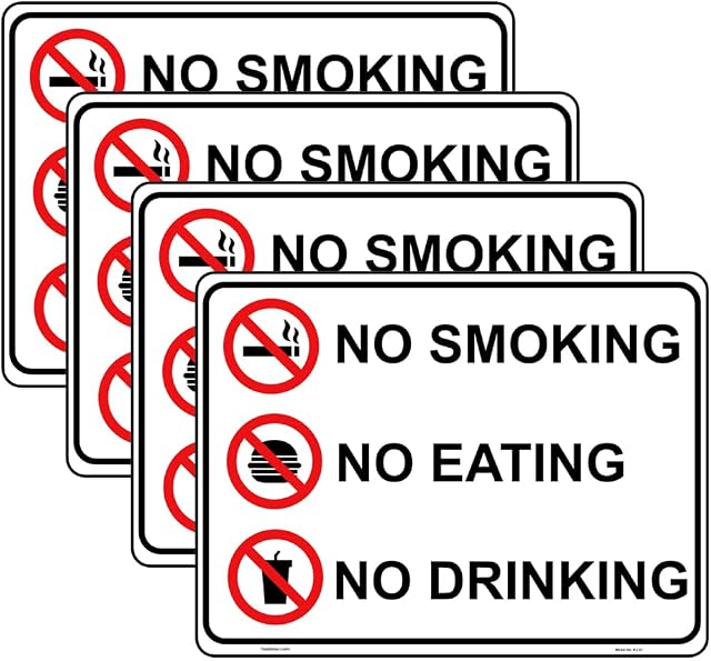 Haobase 4 Pcs No Smoking No Eating NO Drinking Sign Sticker - Self Adhesive Vinyl (20cm x 15cm)