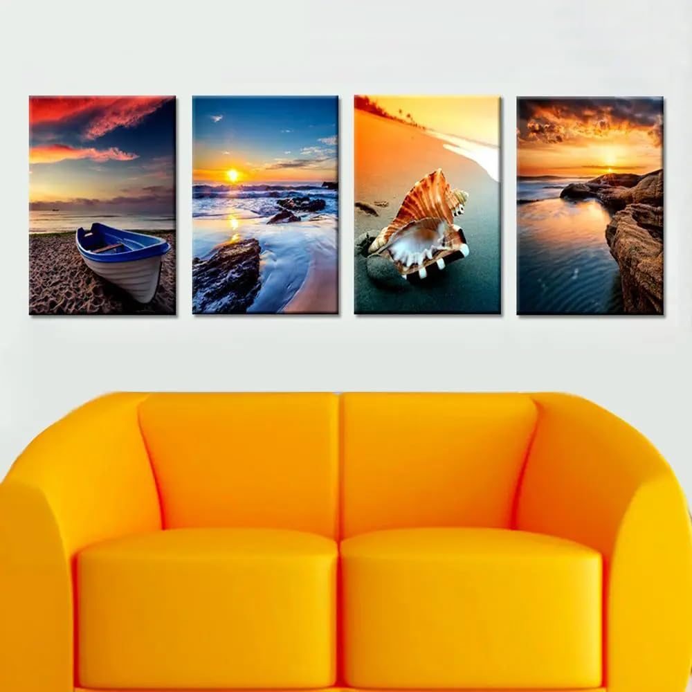 DEKORSTATION Sunrise over the Ocean Multi Wooden Framed Canvas Wall Painting for Home and Office Decor 2