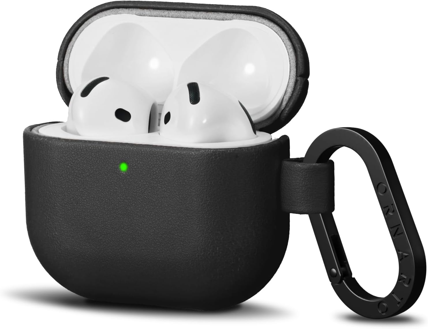 ORNARTO Compatible with AirPods 4 Case, Full Protective Vegan Leather Cover for AirPods 4th Generation (2024), Front LED Visible, Midnight Black