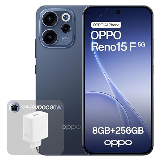 OPPO Reno15 F 5G Smartphone Sbloccato, 8+256GB, Fotocamera Grandangolare 50MP FOV 100°, Display 6.57" 120Hz, AI Portrait Glow, Batteria 6500mAh, IP69, Twilight Blue (Include Caricatore 80W SUPERVOOC)