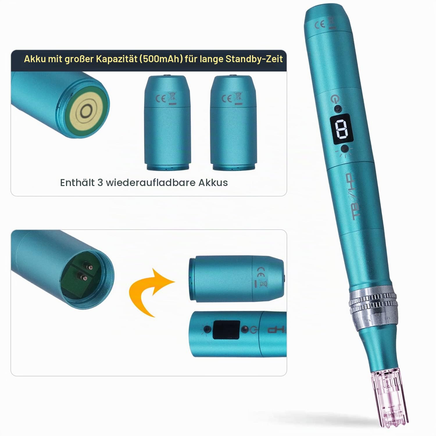 P20RL Elektrischer Derma pen mit LCD-Bildschirm 8 Geschwindigkeitsstufen Derma pen inkl. 25 Nadelköpfe verstellbar