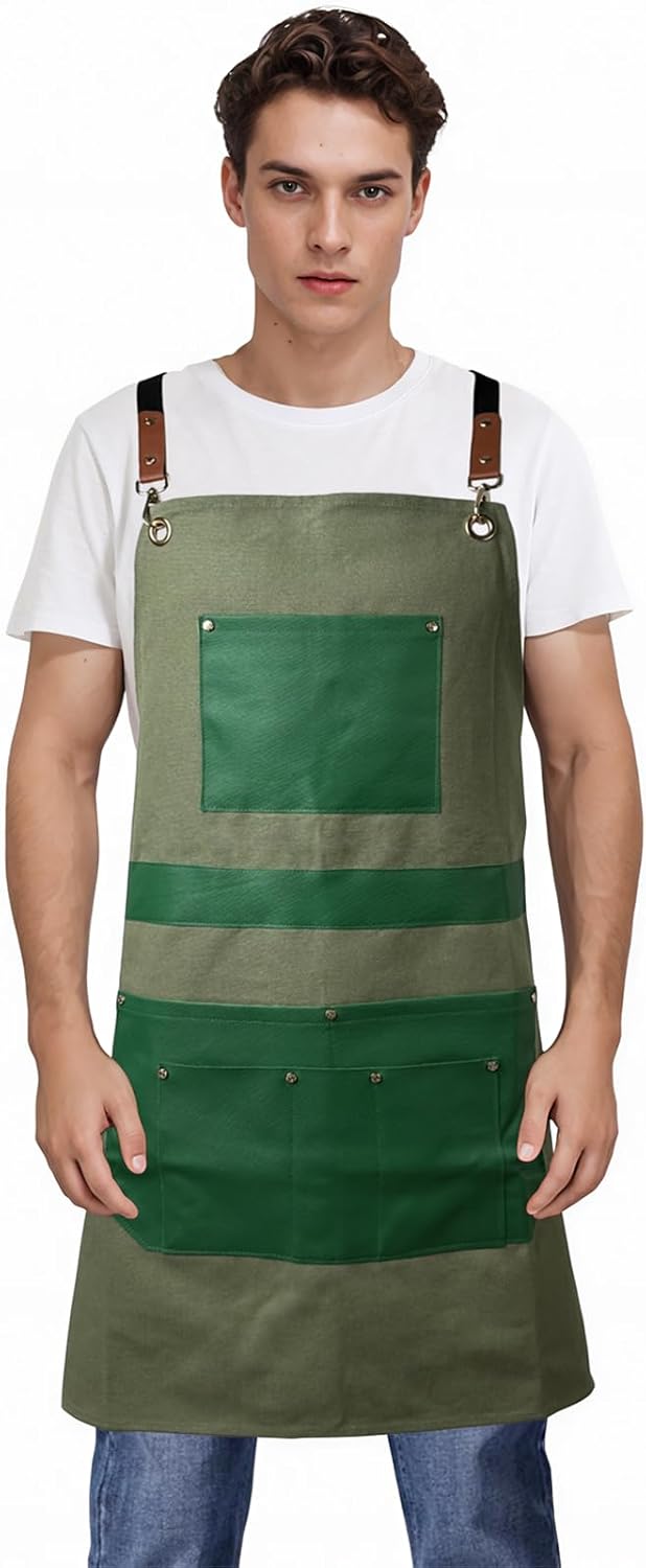 Woodworking Tools Apron for Men Heavy Duty Waterproof Cotton Canvas Apron with 6 Pockets