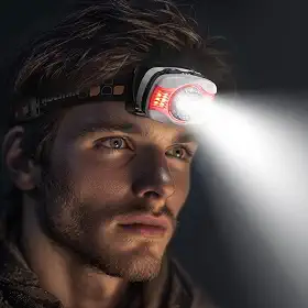 Lanterna de cabeça recarregável, lâmpada de LED ultra brilhante 4 + 2 modos, farol ajustável de 45° com luz vermelha, lanterna de cabeça leve à prova d'água IPX4 para acampamento, corrida