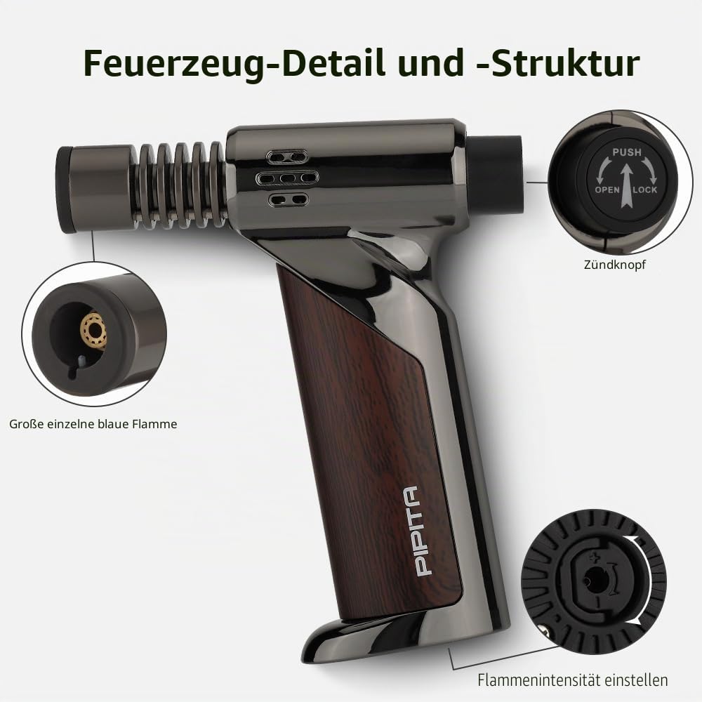 Küchenbrenner zum Küche Flambierer und Heimwerken, Lötbrenner mit Sicherheitsverschluss und verstellbarer Flamme, nachfüllbares Butangasfeuerzeug für BBQ Creme Brulee, Schweißen,Backen(Ohne Gas)