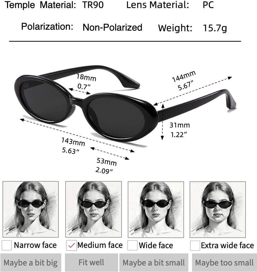 Retro Classic Oval Sunglasses for Women and Men Small 90s Style - Image 5