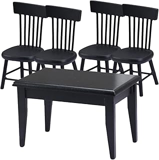 Totority 5 Pçs Mini Mesa De Jantar Acessórios De Café Mini Casa De Boneca Móveis Preto Casa De Bonecas Móveis Em Miniatura Cadeira De Mesa Em Miniatura Modelo De Cadeira De Mesa Pequena