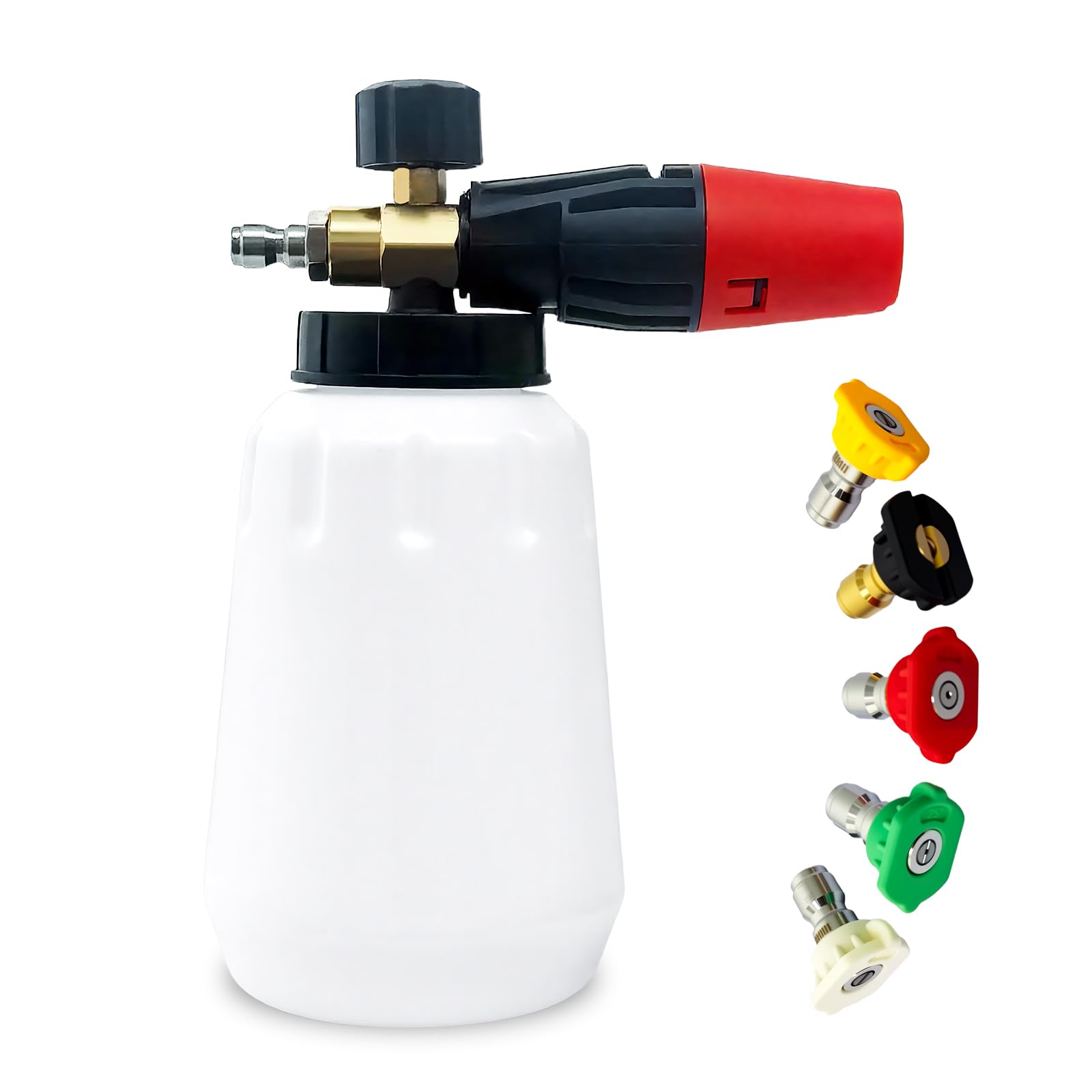 Photo 1 of Maymalze Adjustable Foam Cannon – 1/4 Inch Quick Connect, 1L (34 oz) Bottle, 5 Spray Nozzle Tips for Car Wash