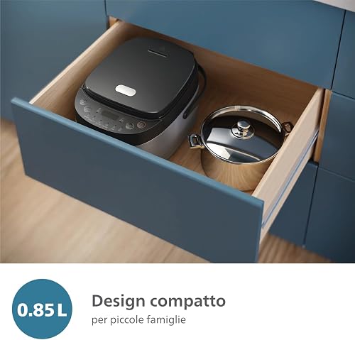 Philips Serie 3000 - Cuociriso compatto da 0,85 l, 8 menu automatici, pentola antiaderente a 4 strati, cottura rapida in 30 minuti, design nero e argento (HD3093/80) - 2