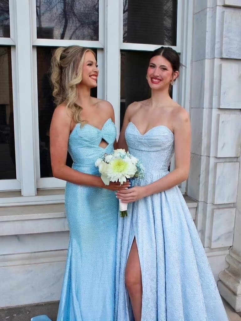 Embroidery Satin Prom Dresses Long Strapless Corset Formal Party Dress with Slit - Image 2