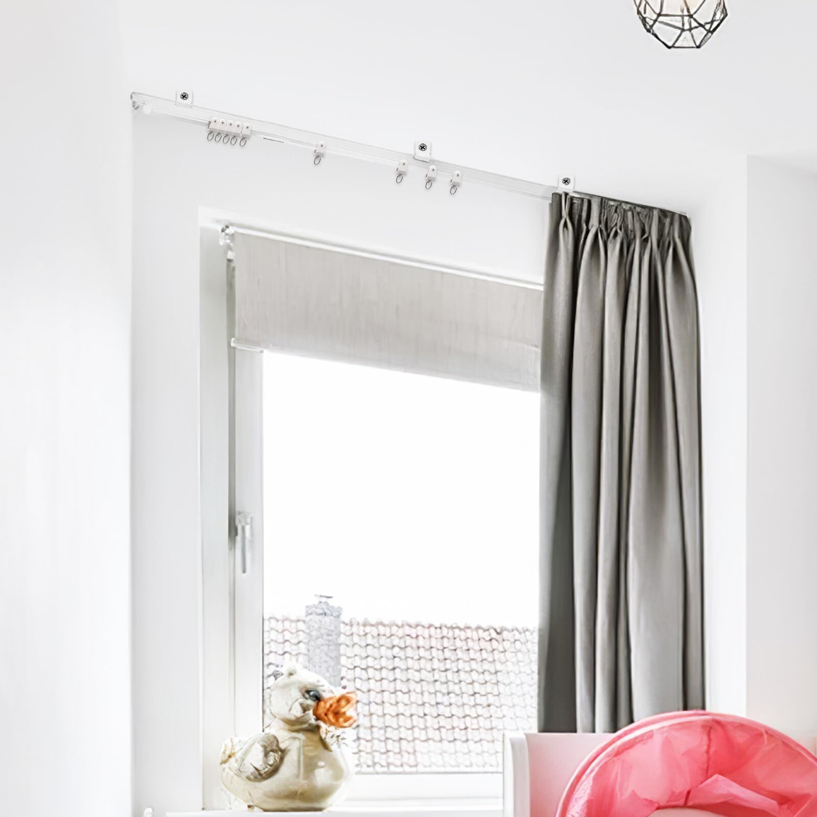 TEHAUX Rail Rideaux Flexible Incurvé avec Pinces INOX pour Fixation Murale Système Silencieux Compatible Divers Rideaux Adapté Fenêtres et Séparateurs Espace
