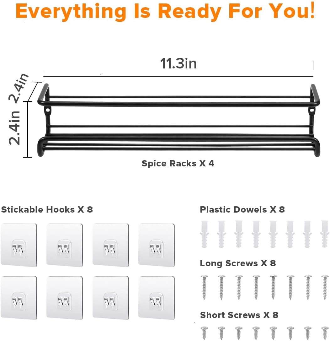 GAIATOP Wall Spice Rack, 4 Packs Removable Hanging Spice Rack Wall Mount, Spice Rack Organizer with Hooks & Screws, Space-Saving Spice Rack for Cabinet Kitchen Pantry: Home & Kitchen