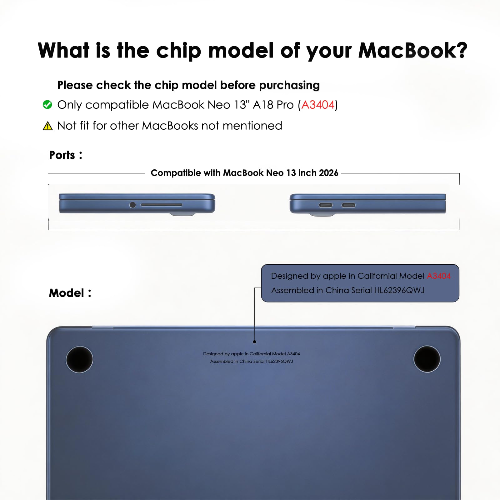 Cover compatibile con MacBook Neo 13 pollici A18 Pro A3404, uscita nel 2026, Custodia dura per Mac Book Neo 13", Indaco trasparente
