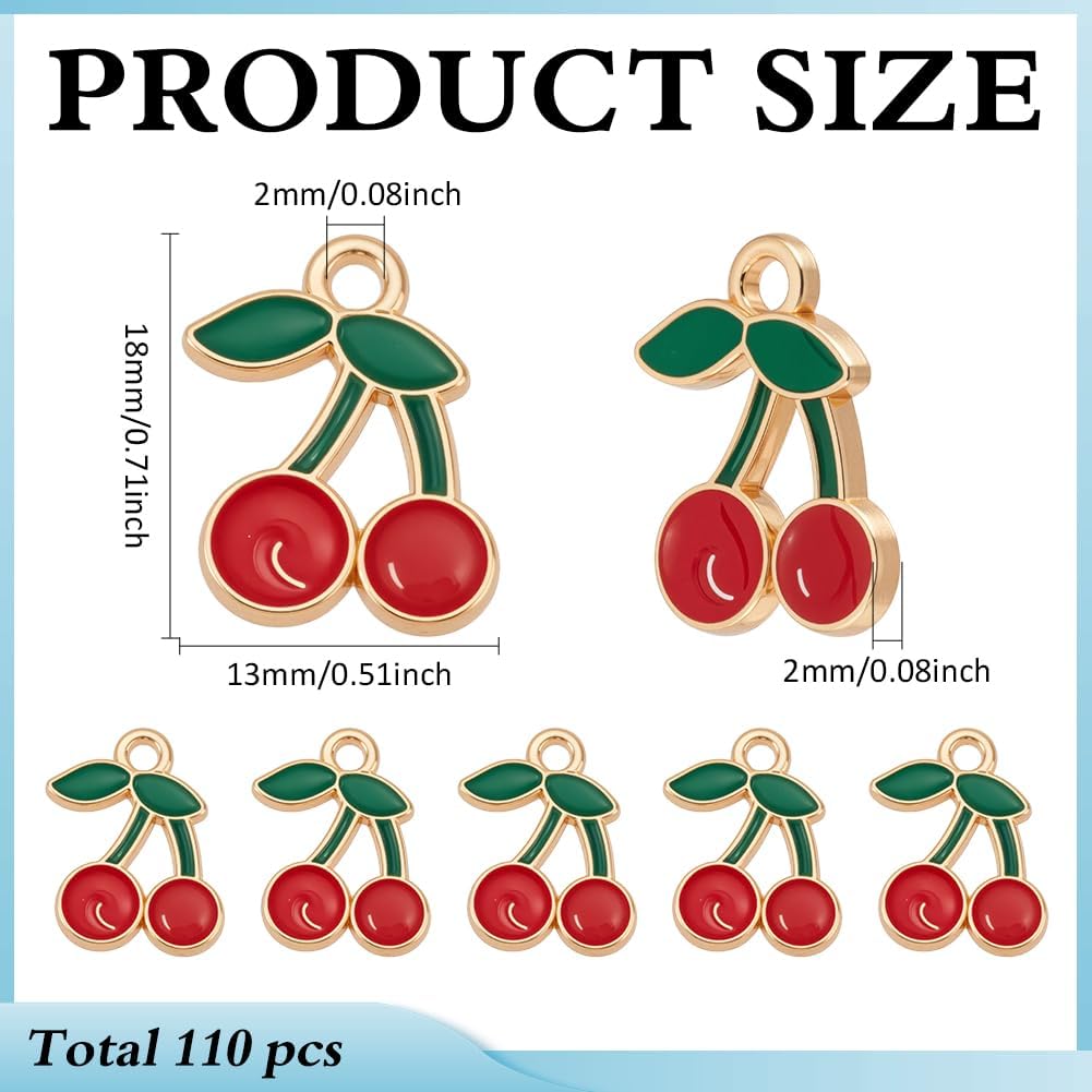110Pcs Alloy Cherry Charms Enamel Pendants Dangle Charms Red Mini Cherry Cute Fruit Pendants for Earrings Bracelets Necklace Keychains Jewelry Making DIY Crafts Supplies - Image 2