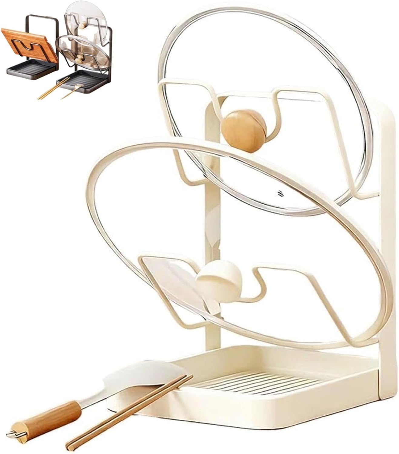 Kitchen Pot Lid Storage Rack, Pot Lid Holder Spoon, Lid Rack for Pot Lids While Cooking, Lid Holder Cooking, Pot Lid Holder While Cook, Pots Lids Holder Countertop, Kitchen PotLid Holders (2pcs-1)