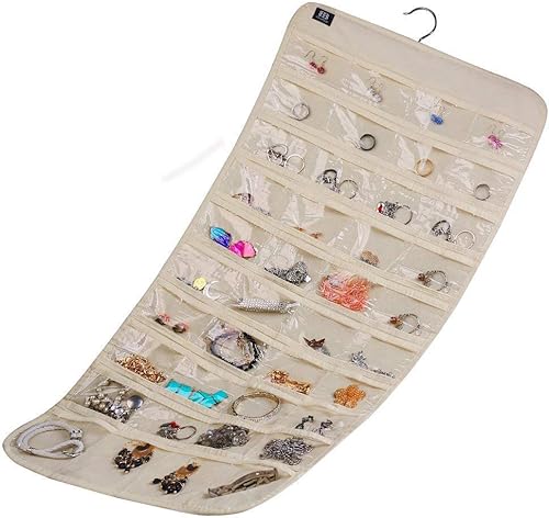 Miniatura 4 de BB Brotrade Organizador colgante de joyas, organizador de accesorios, organizador de 80 bolsillos para guardar joyas (beige)