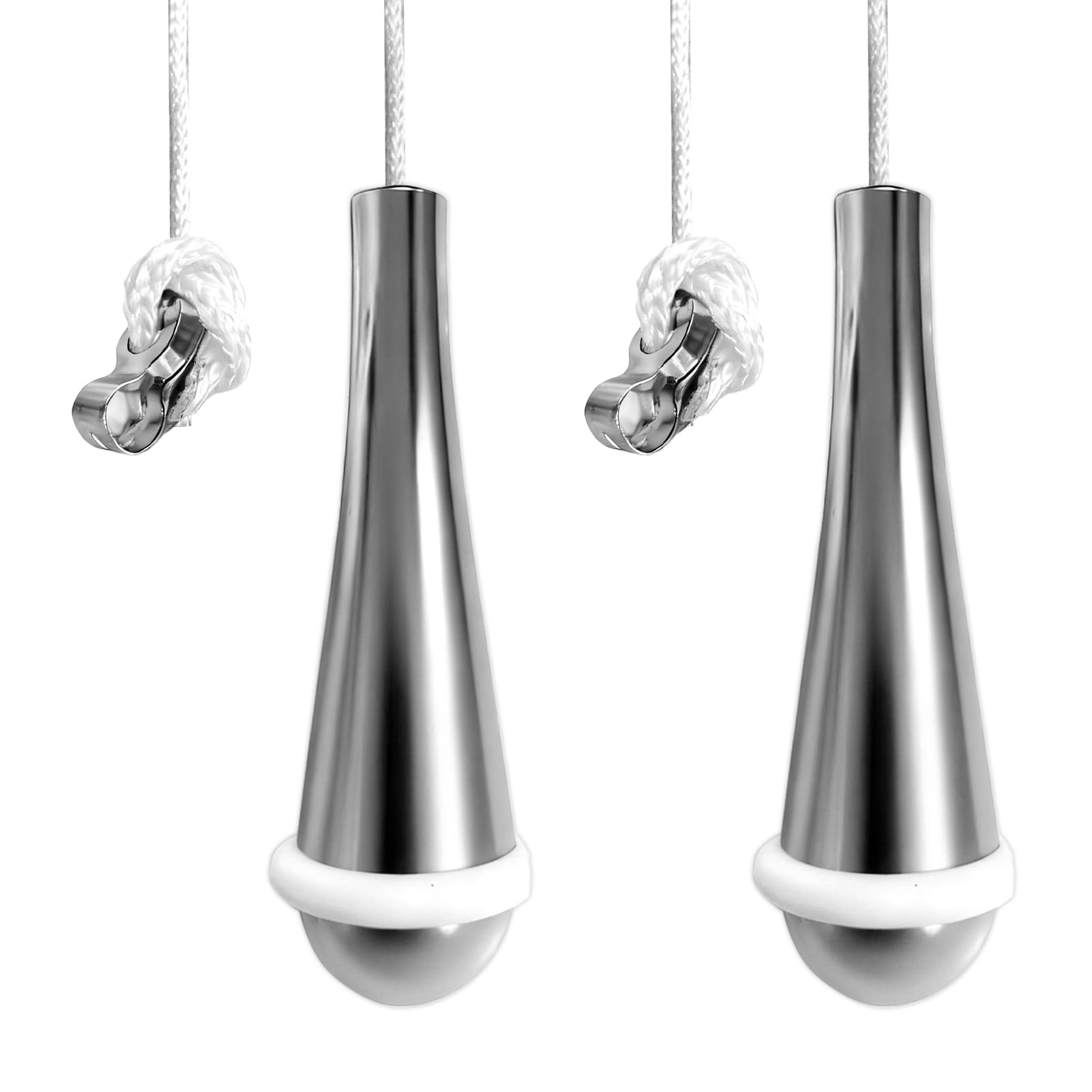 JagFond 2 Pack Bathroom Light Pull Cord Handle, Teardrop Chrome Pull Cord Light Switch with 150cm White Nylon String, Ceiling Light Pull Handle for Bathroom Toilet Light Lights Fan Switch