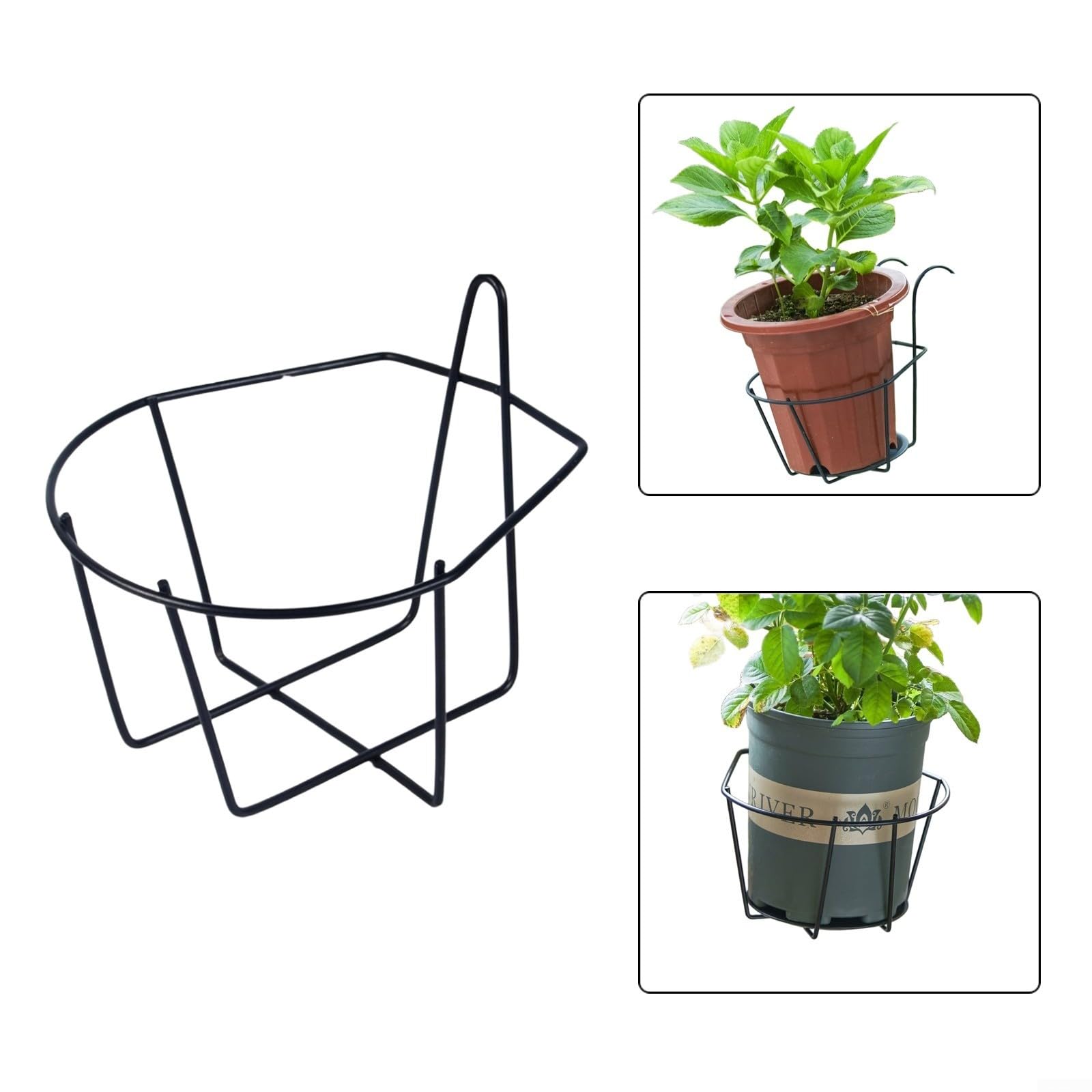 Juego de 3 soportes de pared de hierro negro para macetas, Polisheh de forma segura, perfectos para balcón, jardín y decoración de interiores