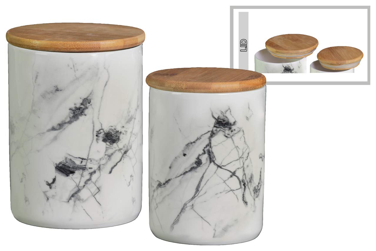Benjara, White Benzara Ceramic Canister With Lid, Set of Two, One Size