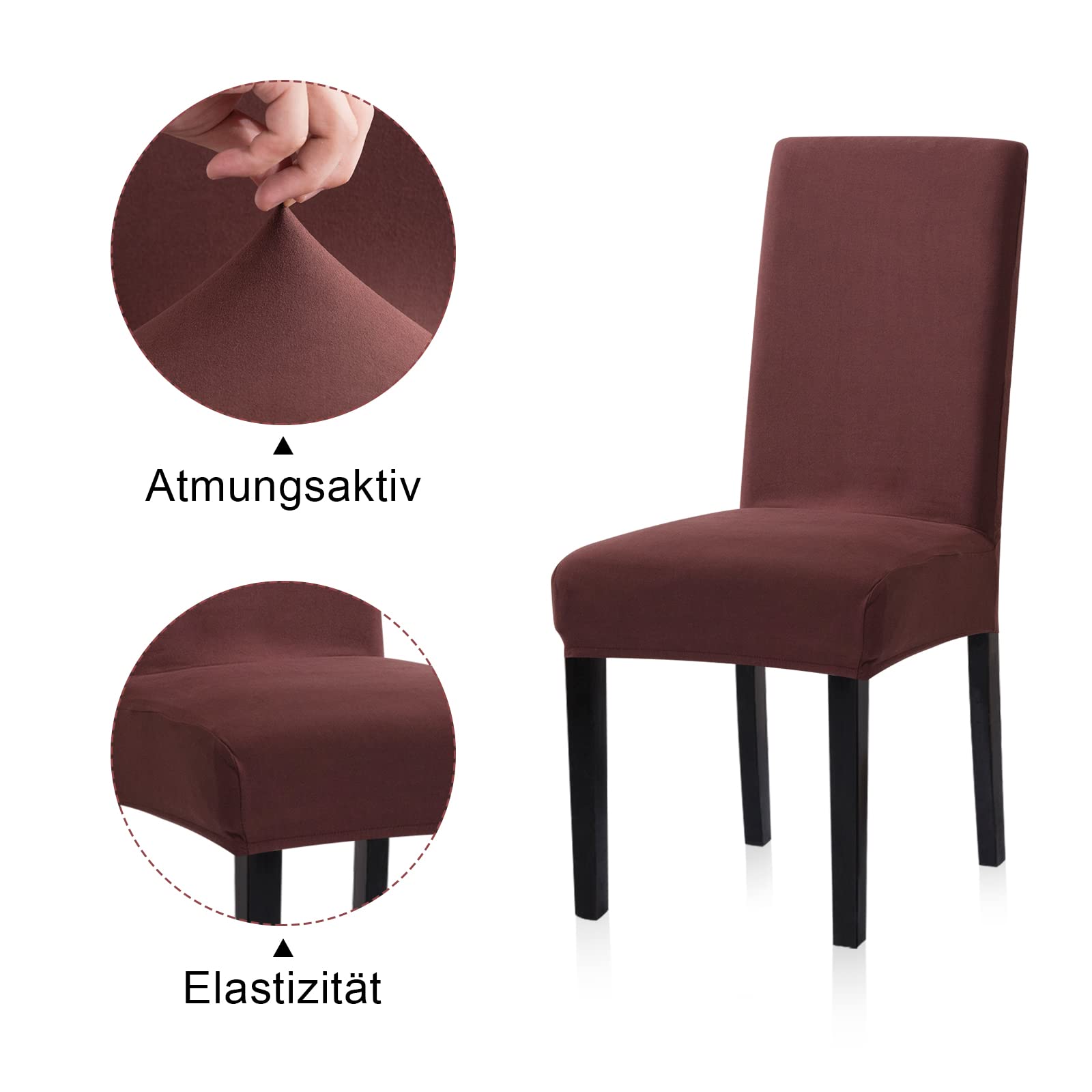 Stuhlhussen 6er Set – Waschbare Überzüge Für Esszimmerstühle (braun/roter Baum)