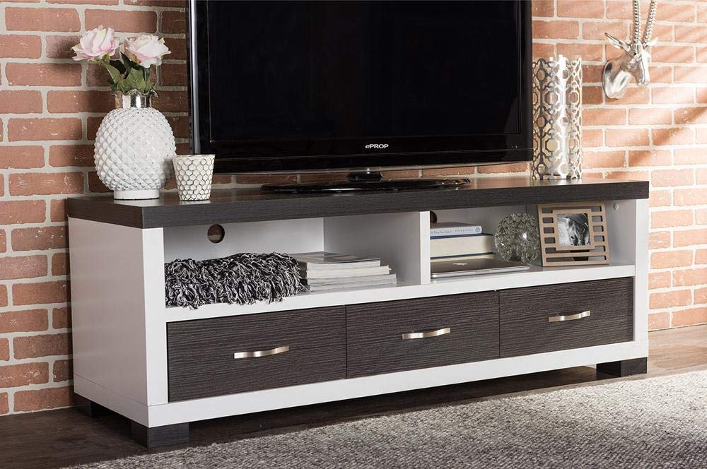 A to Z Furniture - Oxley White and Dark Brown Entertainment TV Cabinet - 180 cm (W) x 50 cm (D) x 55 cm (H)