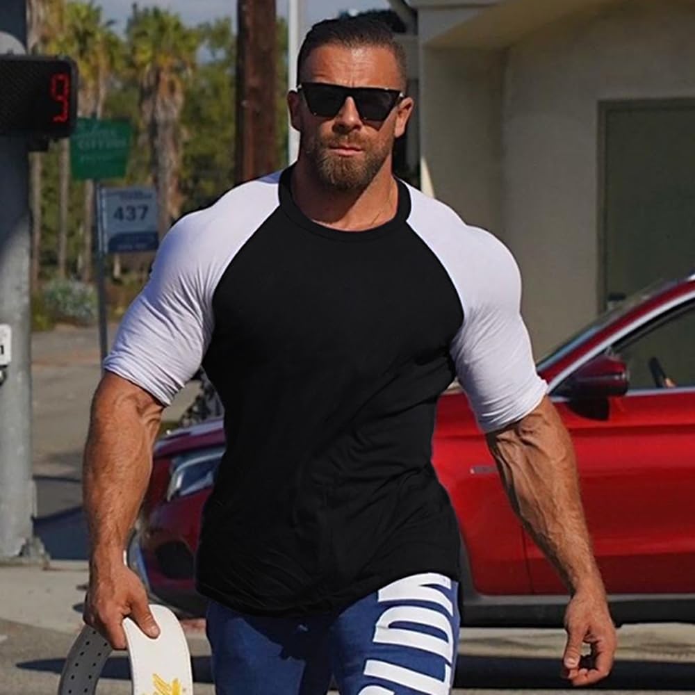 GYMAPE Mens Tapered Henley Shirts with Raglan 3/4 Sleeve - Image 2