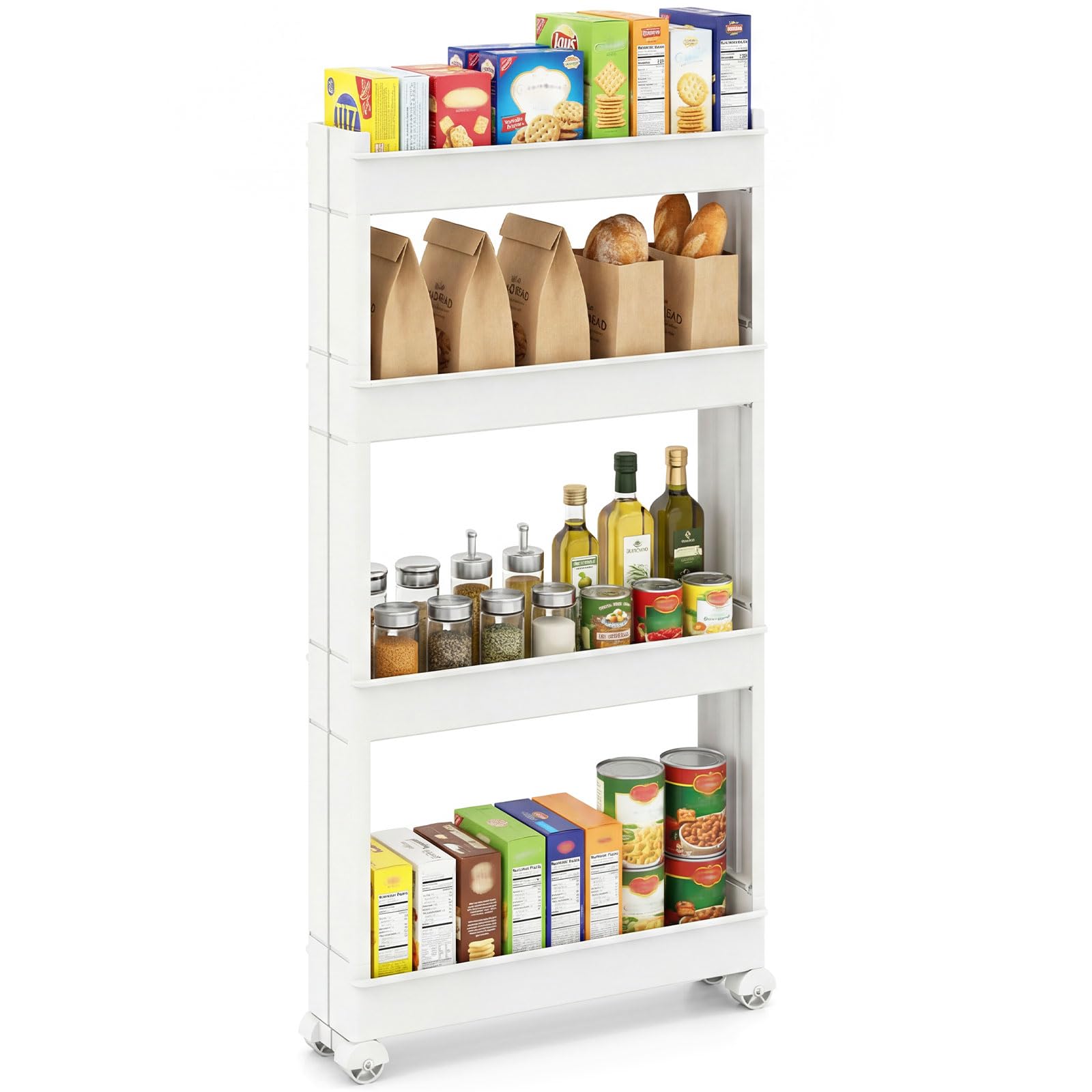 Giantex 4-Tier Slim Rolling Storage Cart, 5" W Narrow Slide Out Plastic Organizer Rack with Wheels, Mobile Utility Cart w/Shelving Unit for Kitchen, Bathroom, Office, Laundry Room