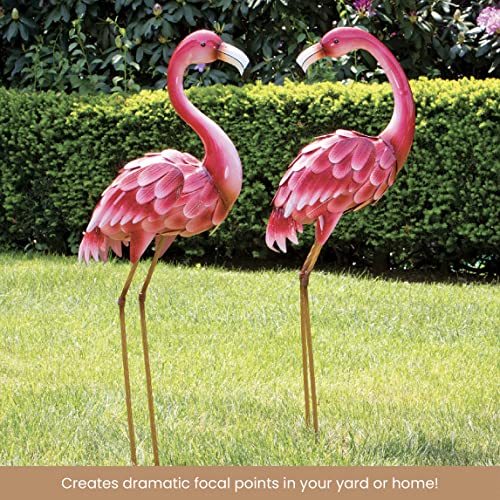 Bits And Pieces - 35 ½” Tall Metal Flamingo Garden Statues - Yard Decorations - Outdoor Sculptures - Garden Decoration - Flamingo Yard Art - Set Of 2 #TOP3