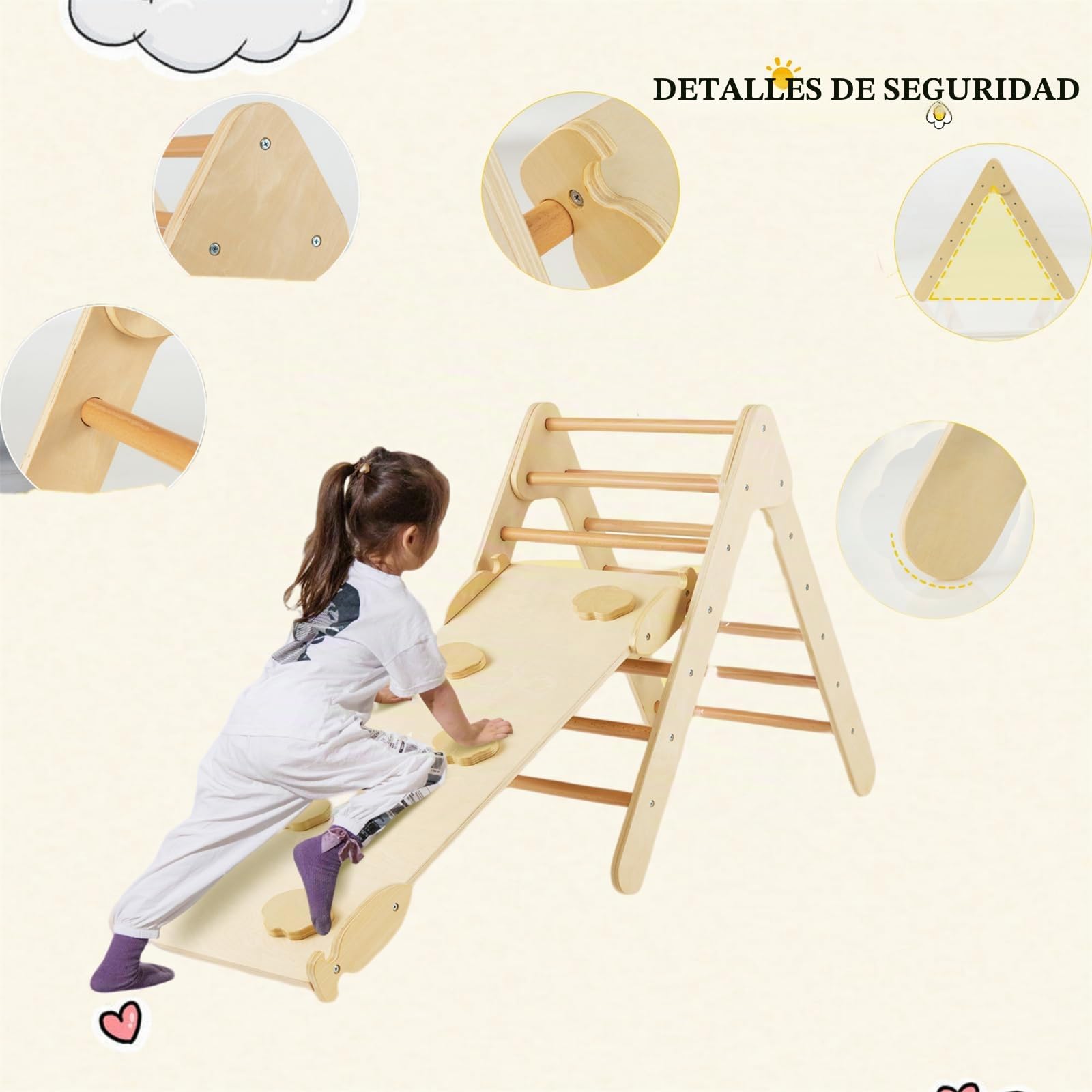 LIFEZEAL Juego de Escalada 3 en 1 con tobogán de inclinación Ajustable, Escalera Triangular de Madera para jardín de Infantes, Juguete de Parque de Atracciones para niños pequeños (Natural)