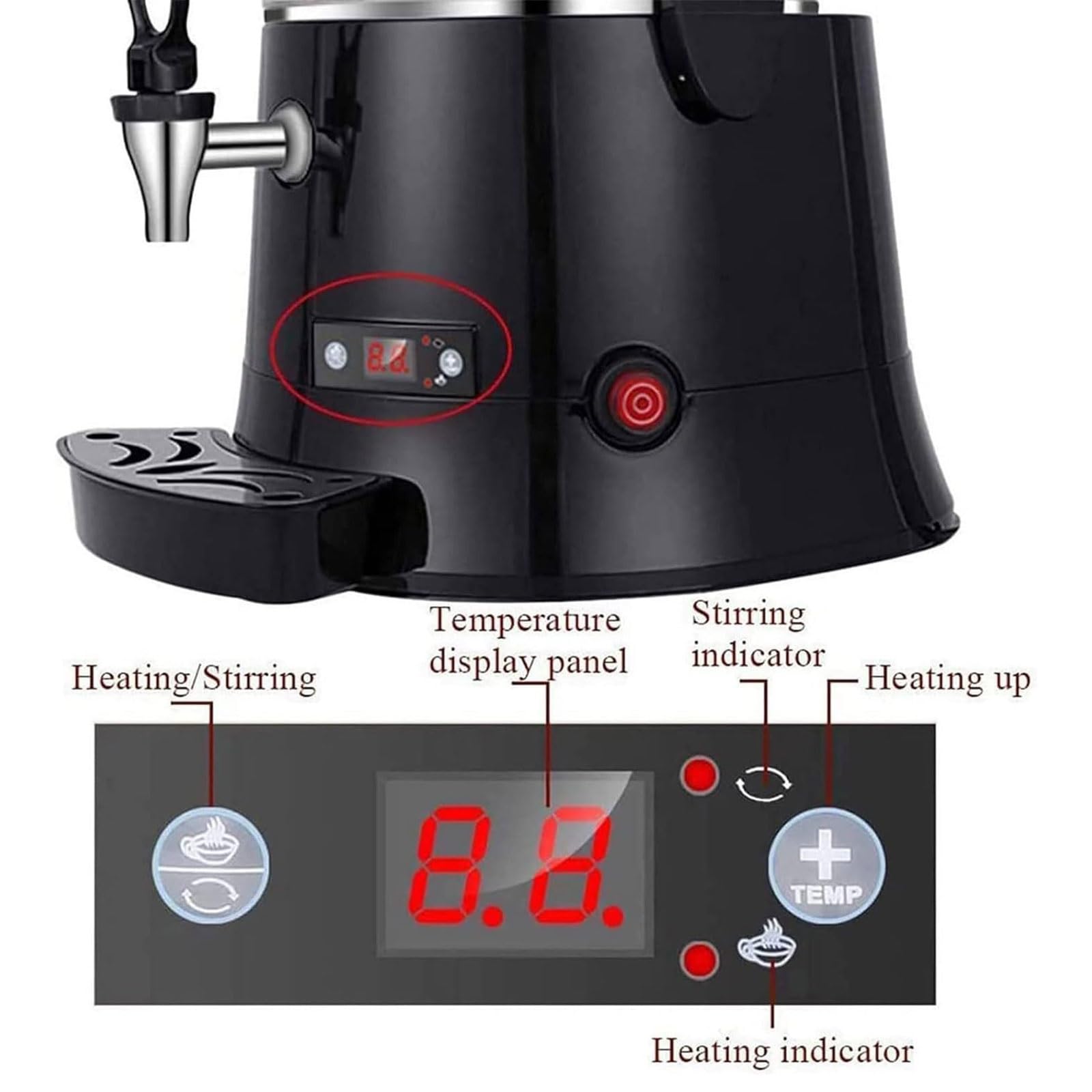 Distributeur De Chocolat Chaud 5 L avec Distributeur Et Affichage Numérique LED, Température Réglable De 30 À 90 °C pour Chauffer Chocolat, Café, Lait, Thé Et Jus De Fruits.