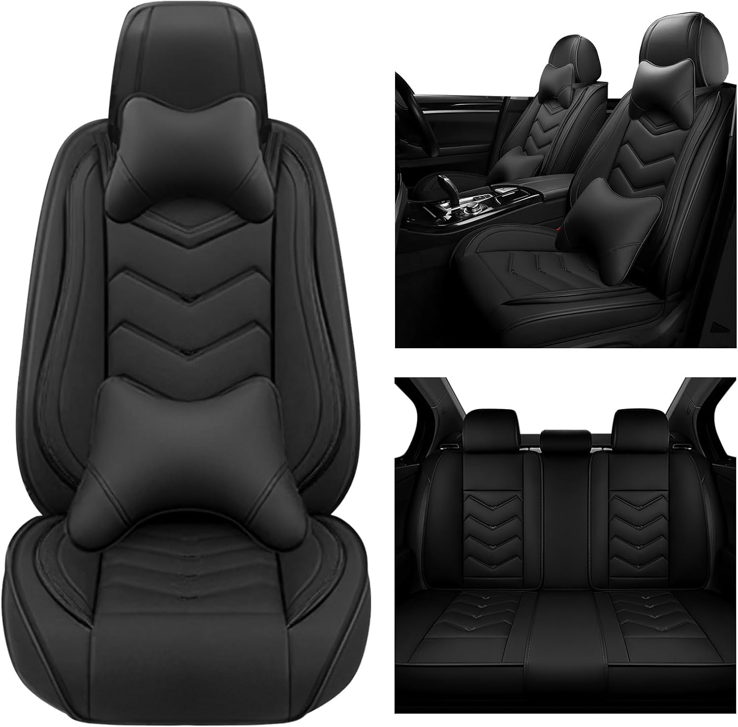 Car Seat Cover for Ford Crown Victoria 2000-2011, Seat Covers Full Set,Non-Slip Waterproof seat Cover,Wear-Resistant Nappa Leather car seat Covers. (Luxury 5 Seats/Pure Black)