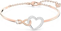 Swarovski Infinity Heart Crystal Bangle Bracelet - Rose Gold Tone Plated Band, Clear Pavé Crystals, Elegant Women's Jewelry