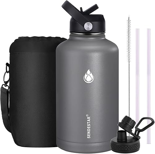 Miniatura 57 de SENDESTAR Botella de agua de boca ancha de acero inoxidable de 24 onzas, doble pared aislada al vacío, botella a prueba de fugas con tapa flexible