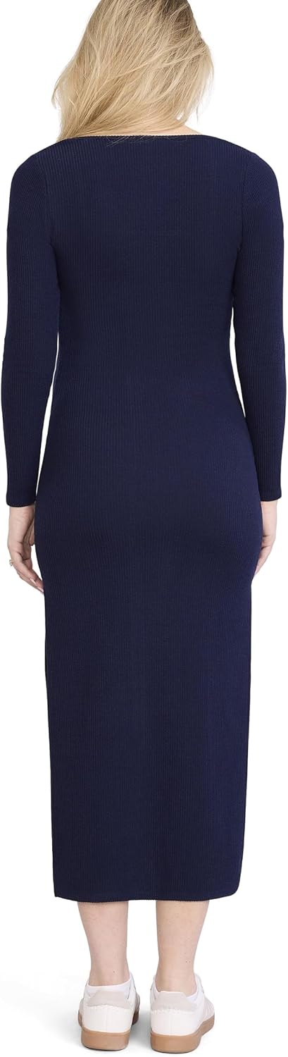 Motherhood Maternity Women's Long Sleeve Ribbed Square Neck Bodycon Casual Pregnancy Dress