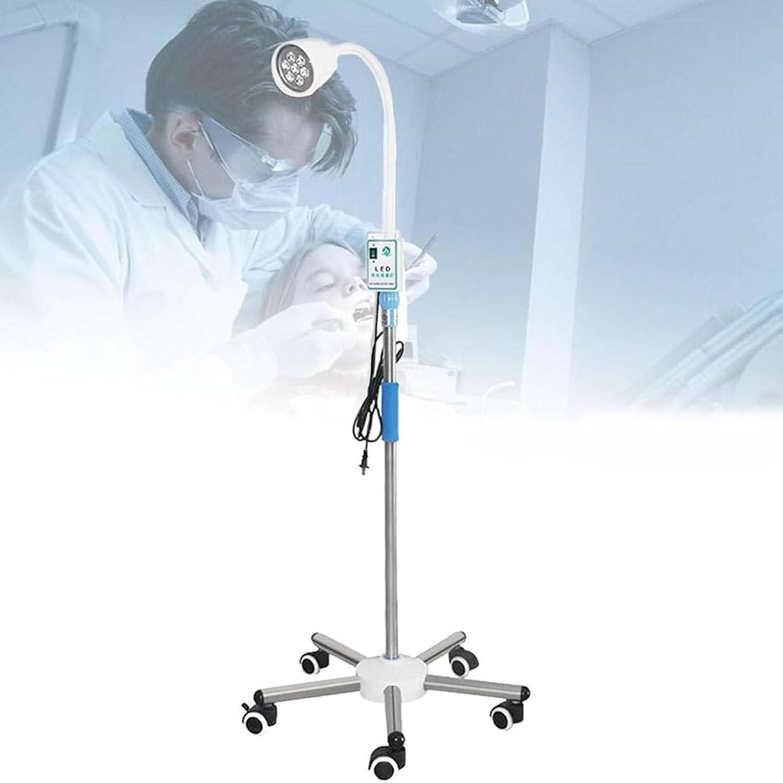 LED-Untersuchungsleuchte,Standleuchte für zahnärztliche, Mund- und gynäkologische Ambulanzen (Kaltlicht),360° drehbar, höhenverstellbar, mit Universalrollen